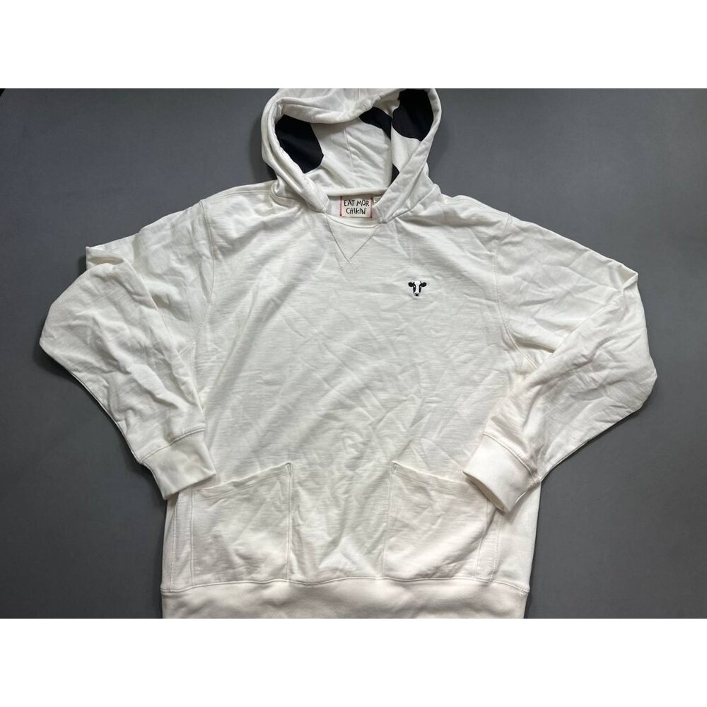Unisex Chick-Fil-A Cow Print Hoodie Double Pocket Cream Sweatshirt Size 2XL